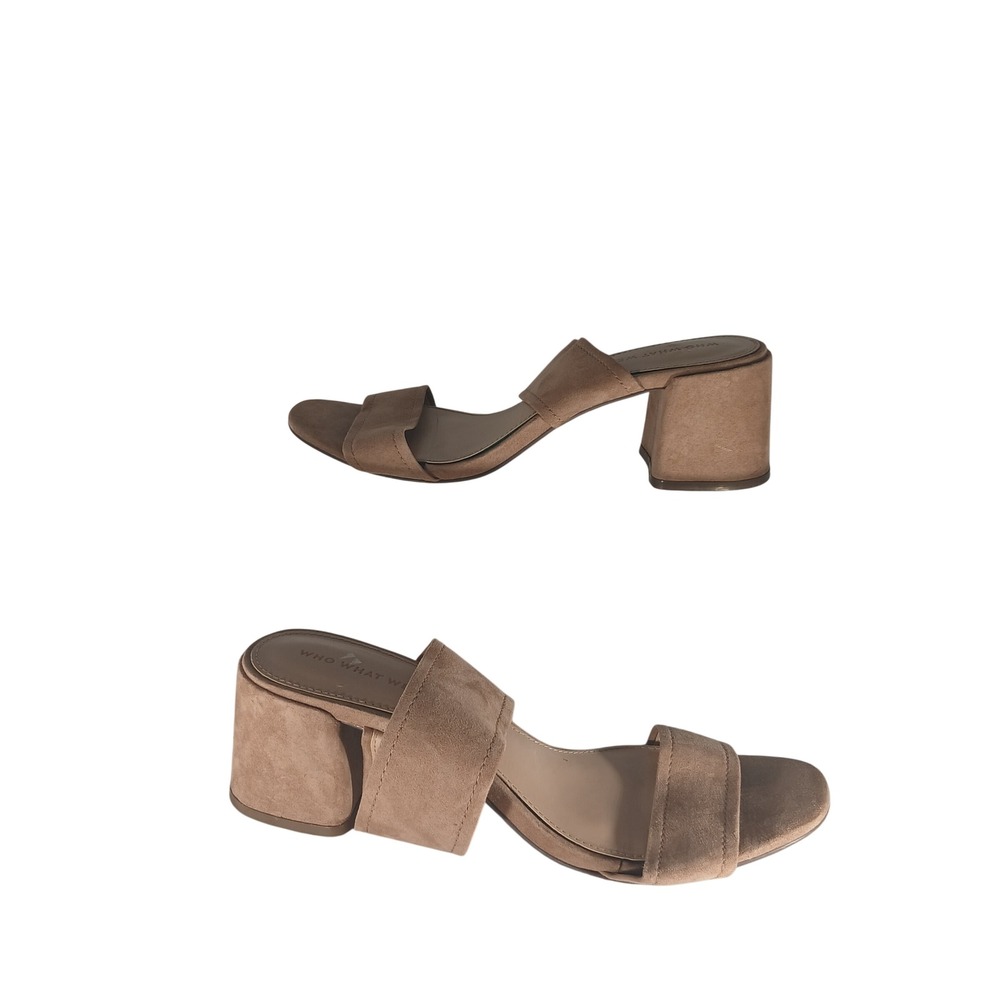 Who What Wear Block Heel Slide Sandals 9 Tan Minimalist Chic Mules